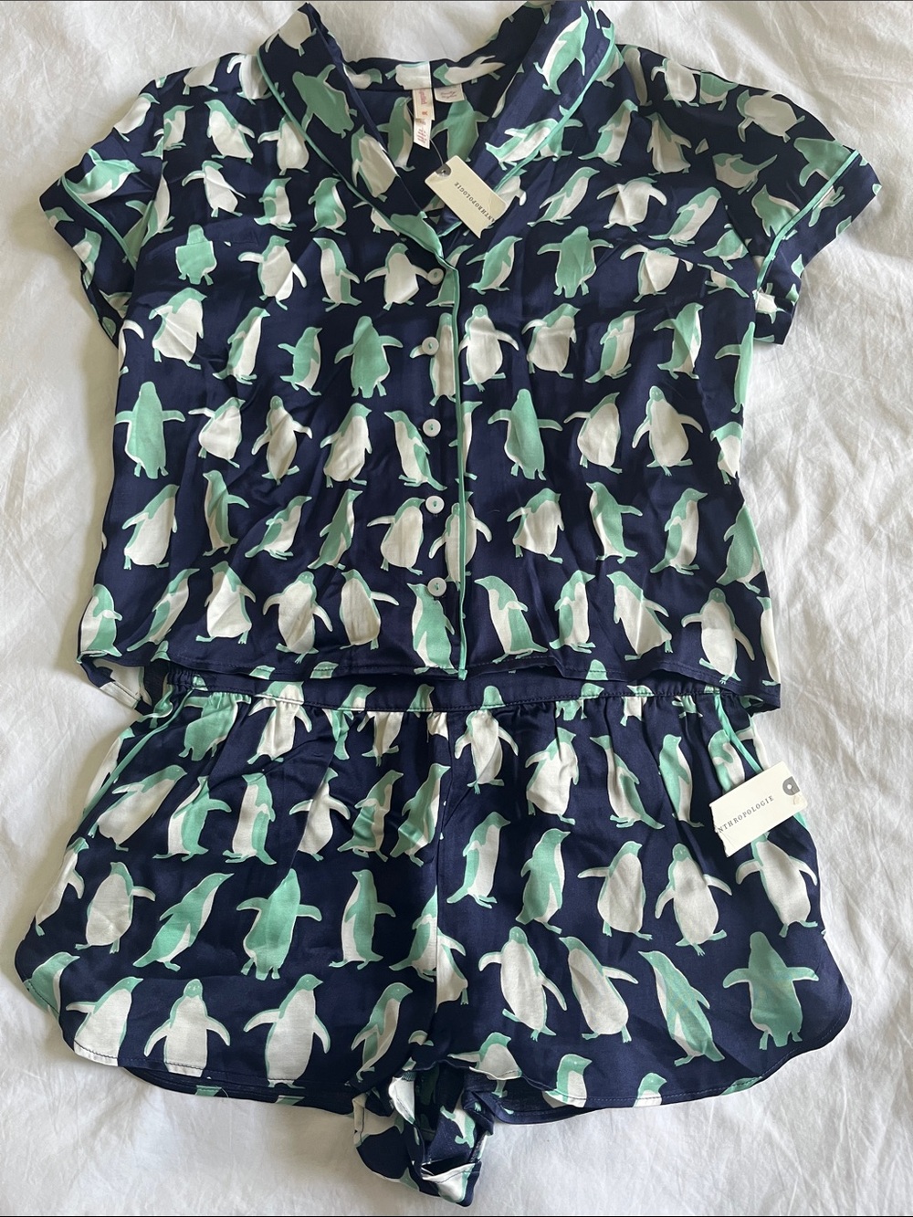 NWT Emily Taylor artwork Anthropologie LyreBird novelty print penguin pajama set